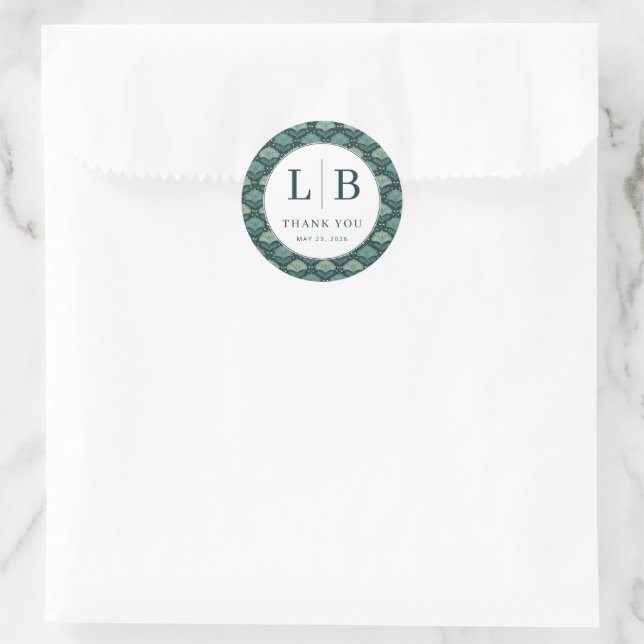 Vintage Green Leaf Motive Classic Round Sticker (Bag)