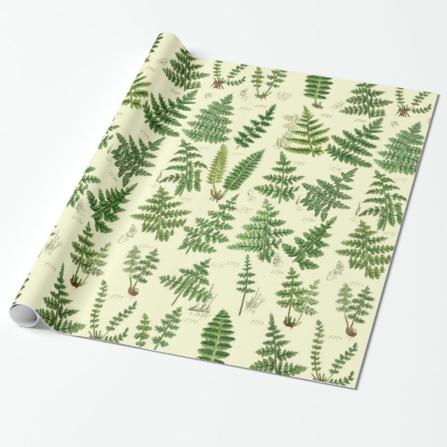 Vintage Green Leafy Plants Wrapping Paper (Unrolled)
