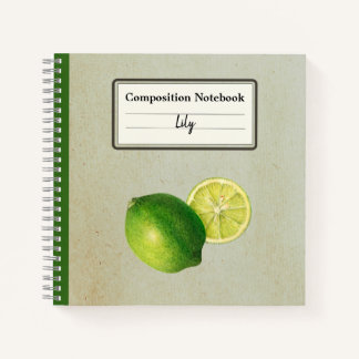Vintage Green Lemon Illustration Personalized Comp Notebook
