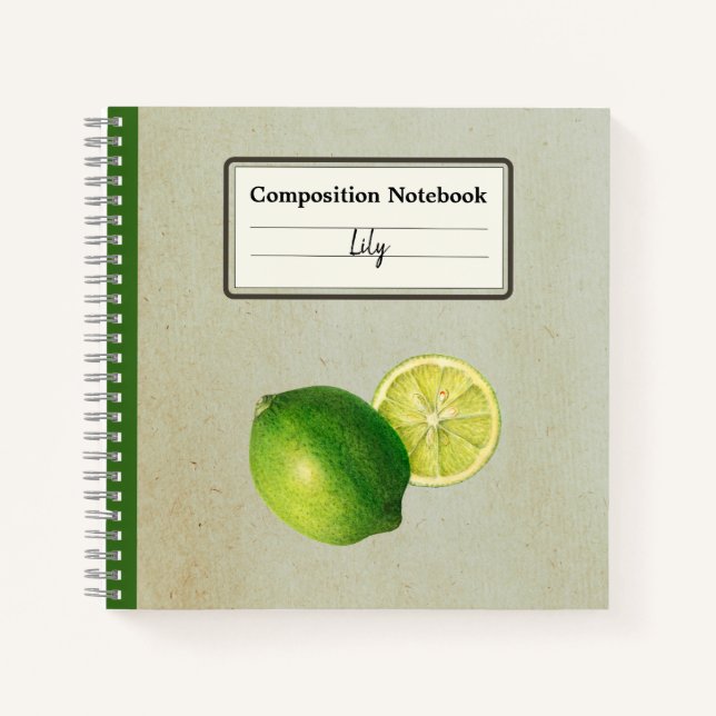 Vintage Green Lemon Illustration Personalized Comp Notebook (Front)