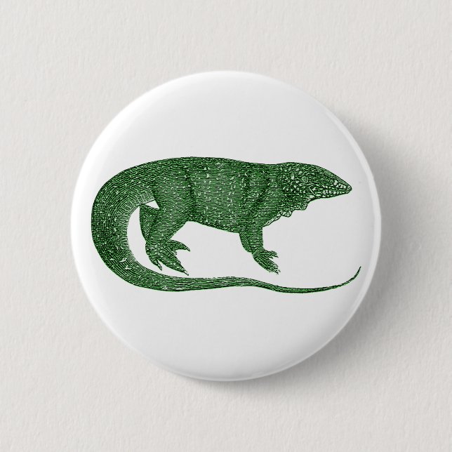 Vintage Green Lizard Pinback Button (Front)