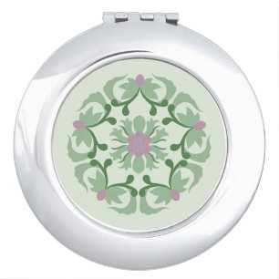 vintage green lotus pattern compact mirror