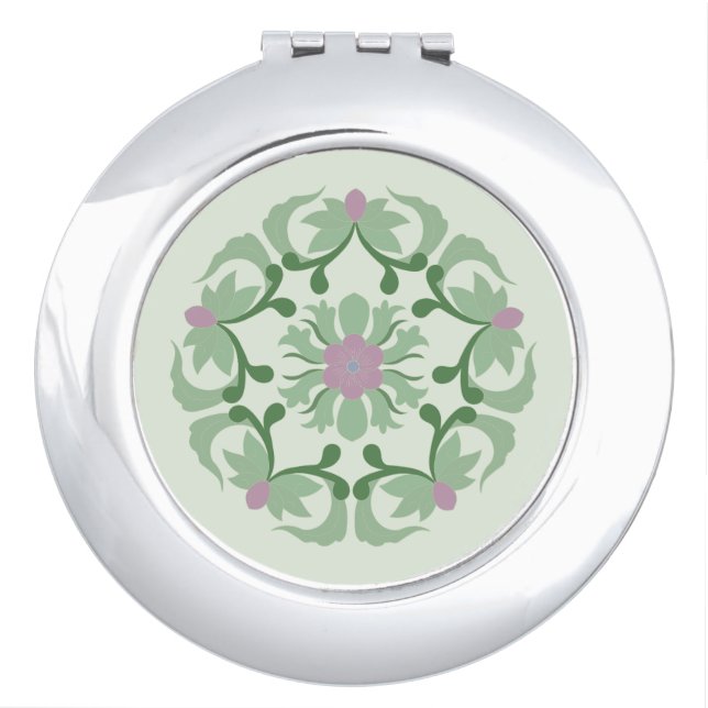 vintage green lotus pattern compact mirror (Front)