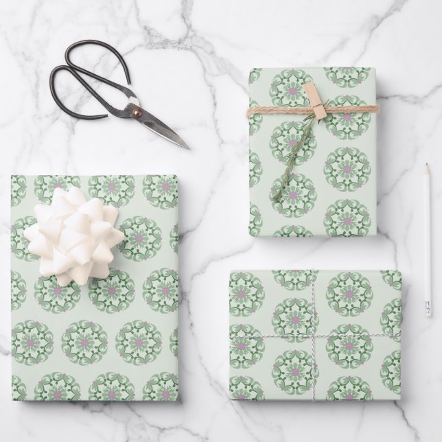 vintage green lotus pattern wrapping paper sheets (Front)