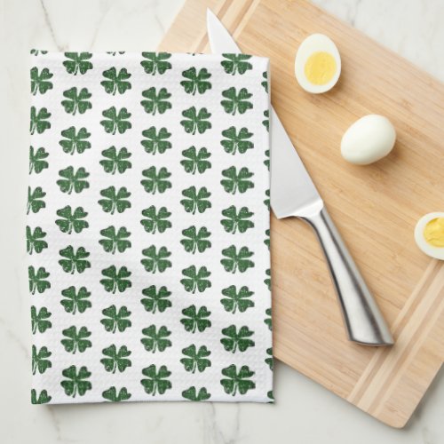 Vintage green lucky clover pattern kitchen towel