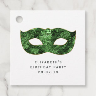 Vintage Green Masquerade Mask and Damask Favor Tags