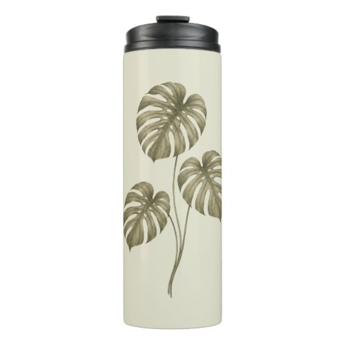Vintage Green Monstera Leaves Thermal Tumbler