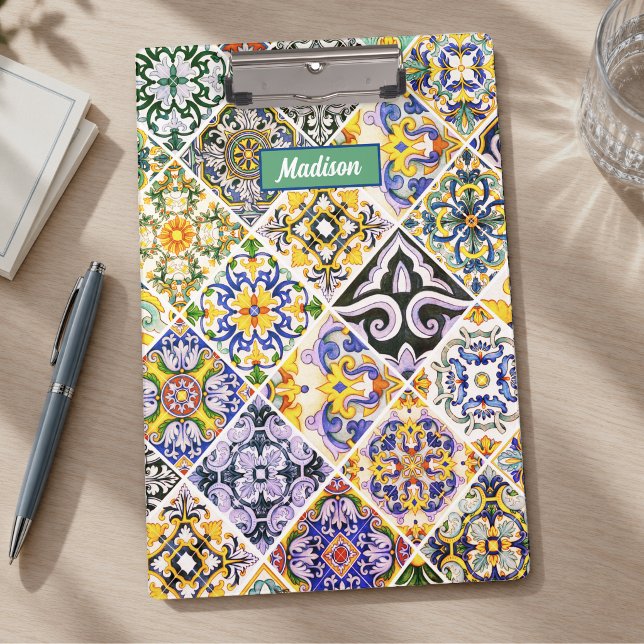 Vintage Green Moroccan Mediterranean Tile Pattern Clipboard (Creator Uploaded)