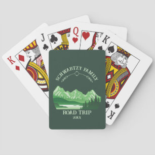 Vintage green Mountain lake Sunset Poker Cards
