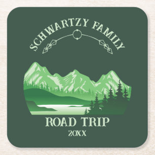 Vintage Green Mountain Lake Sunset Square Paper Coaster