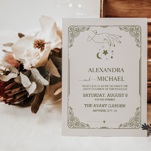 Vintage Green Mystical Botanical Wedding Invitation