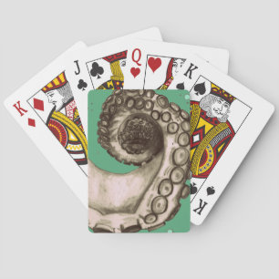 Vintage Green Nautical Octopus Tentacle Poker Cards