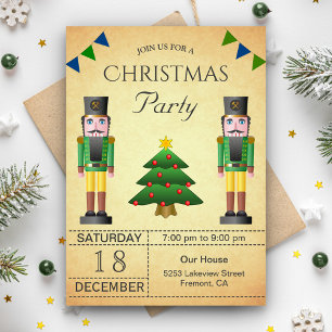 Vintage Green Nutcracker Holiday Christmas Party Invitation