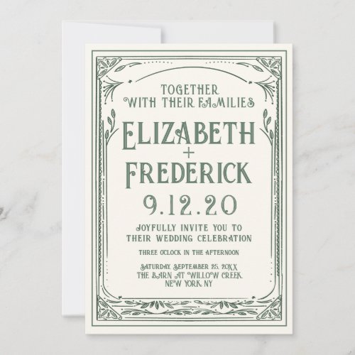 Vintage Green Old Print Wedding Invitation