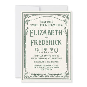 Vintage Green Old Print Wedding Invitation
