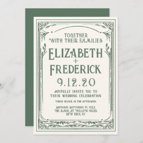 Vintage Green Old Print Wedding Invitation