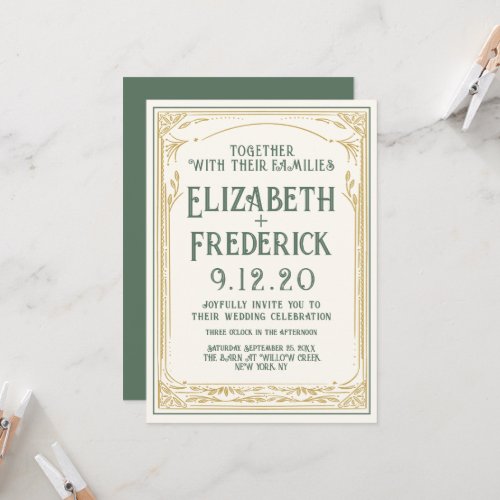 Vintage Green Old Print Wedding Invitation