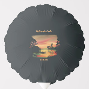 Vintage Green Orange Red Landscape Sunset Balloon