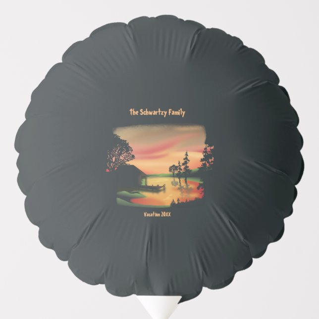Vintage Green Orange Red Landscape Sunset  Balloon (Front)