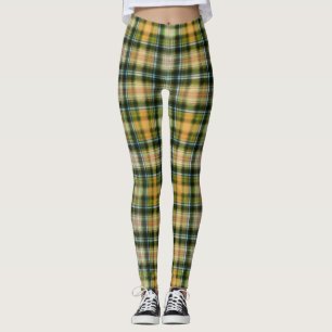 Vintage Green orange St Patrick plaid pattern  Leggings