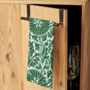 Vintage Green Ornamental Floral Pattern Kitchen Towel