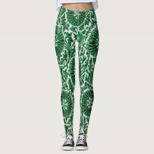 Vintage Green Ornamental Floral Pattern Leggings
