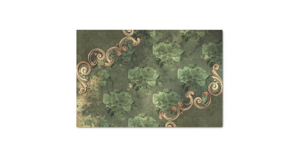 Vintage Green Ornate Floral Decoupage Tissue Paper Zazzle