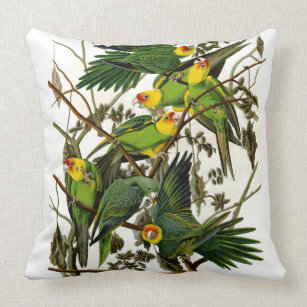 Vintage Green Parakeets Parrots Throw Pillow