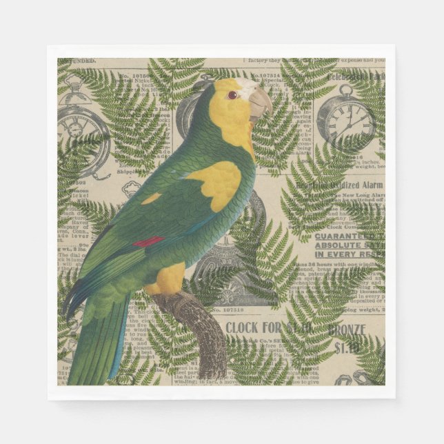 Vintage Green Parrot Tropical Napkins (Front)