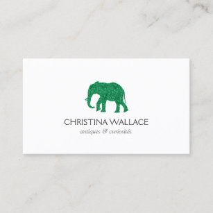 Vintage Green Patterned Elephant Business Card