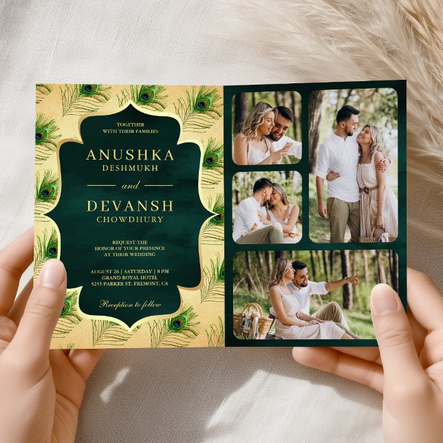 Vintage Green Peacock Feathers QR Code Wedding Invitation (Creator Uploaded)