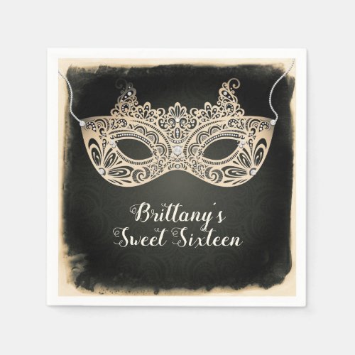 Vintage Green Pearl Masquerade Mask Sweet 16 Party Napkins