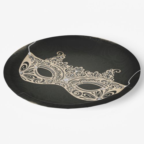 Vintage Green Pearl Masquerade Mask Sweet 16 Party Paper Plates