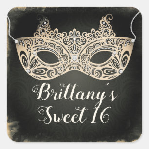 Vintage Green Pearl Masquerade Mask Sweet 16 Party Square Sticker