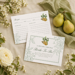 Vintage Green Perfect Pear Bridal Shower Recipe Enclosure Card
