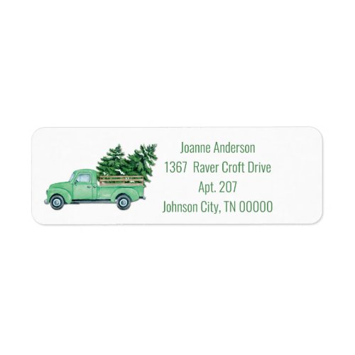 Vintage Green Pickup Truck with Christmas Trees Label