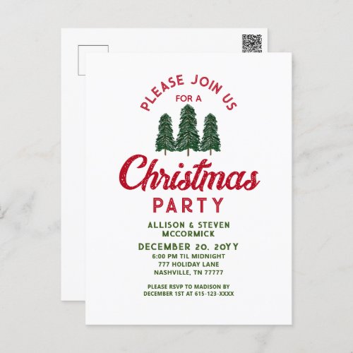 Vintage Green Pine Trees Christmas Party Invite