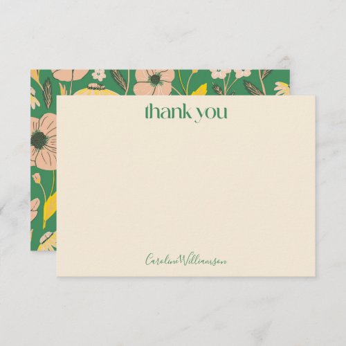 Vintage Green Pink Floral Script Cute Baby Shower  Thank You Card