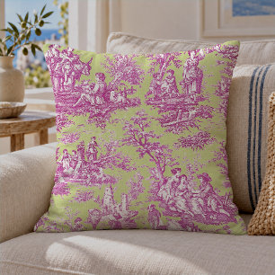 Vintage Green Pink French Country Toile de Jouy Throw Pillow