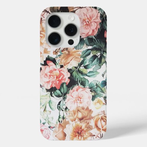Vintage green pink yellow country chic floral iPhone 15 pro case