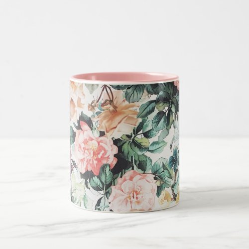 Vintage green pink yellow country chic floral Two_Tone coffee mug