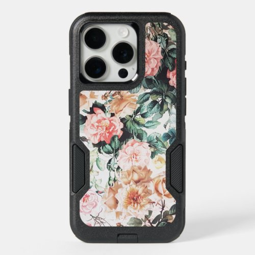Vintage green pink yellow watercolor roses floral iPhone 15 pro case