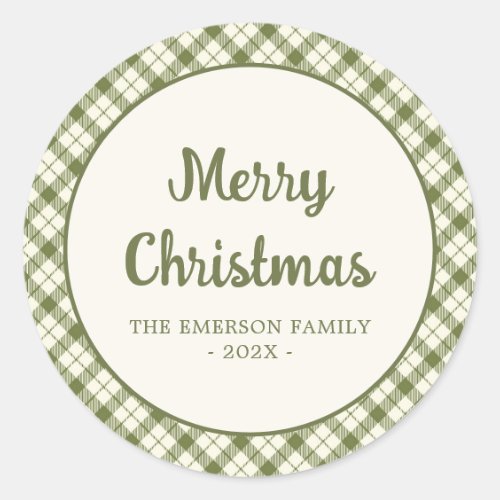 Vintage Green Plaid Christmas Classic Round Sticker