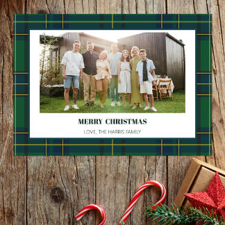 Vintage Green Plaid Family Photo Christmas Card