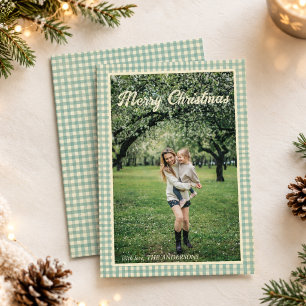 Vintage Green Plaid Gingham Rustic Photo Zchristma Holiday Card