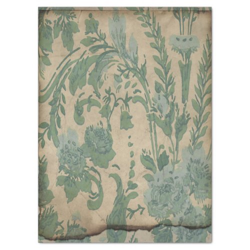 Vintage Green Plants on Brown Decoupage Tissue Paper