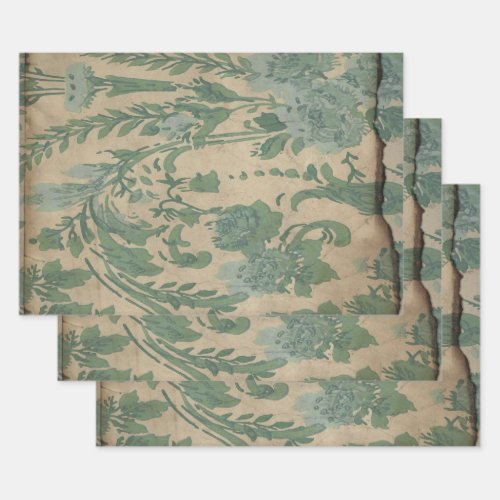 Vintage Green Plants on Brown Wrapping Paper Sheets