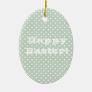 Vintage Green Polka Dot Happy Easter Ceramic Ornament