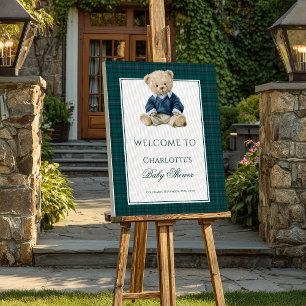 Vintage Green Polo Teddy Bear Boy Baby Shower Foam Board