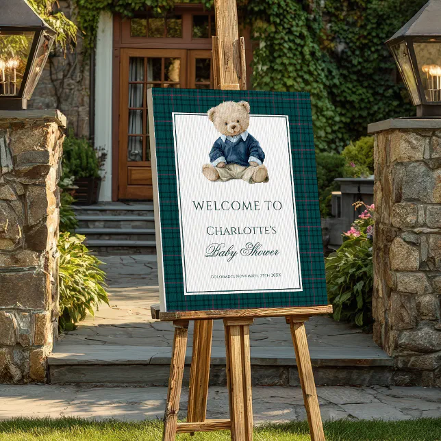 Vintage Green Polo Teddy Bear Boy Baby Shower Foam Board | Zazzle